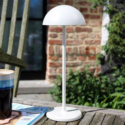 Candeeiro de mesa exterior retrô branco, Joy, 1,5W, LED 3000K, IP54, com dimmer tátil