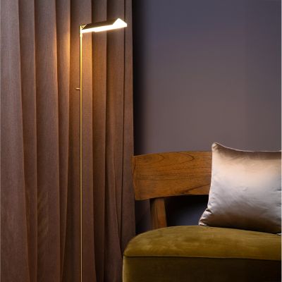 Candeeiro de leitura de pé moderno latão, Aaron, 12W, LED 2700K, com dimmer tátil