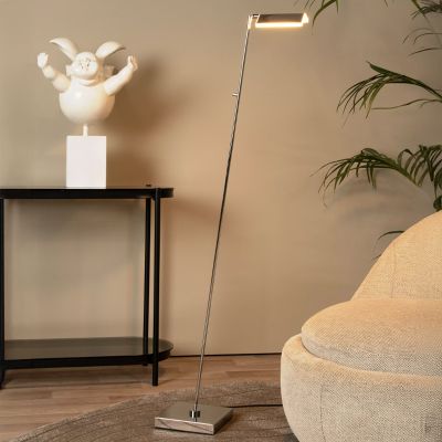 Candeeiro de leitura de pé moderno cromo, Aaron, 12W, LED 2700K, com dimmer tátil