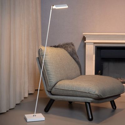Candeeiro de leitura de pé moderno branco, Aaron, 12W, LED 2700K, com dimmer tátil