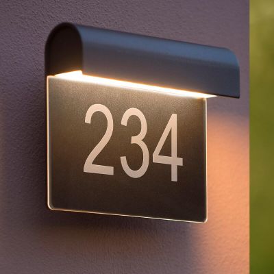 Número de casa iluminado moderno preto, Thesi, 6W, LED 3000K, IP54