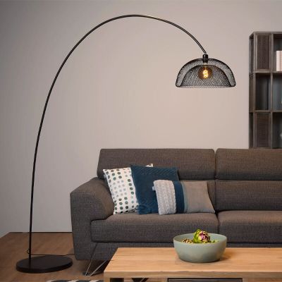 Candeeiro de pé arco moderno preto, Mesh, com interruptor