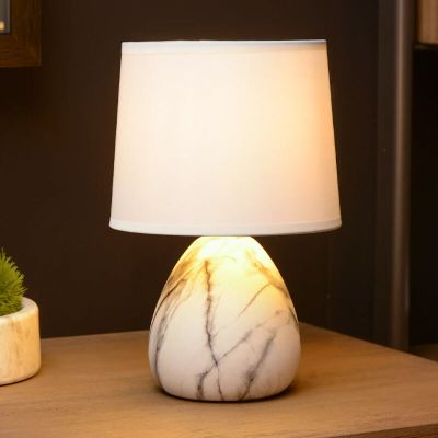 Candeeiro de mesa de cerâmica branco, Marmo, com interruptor