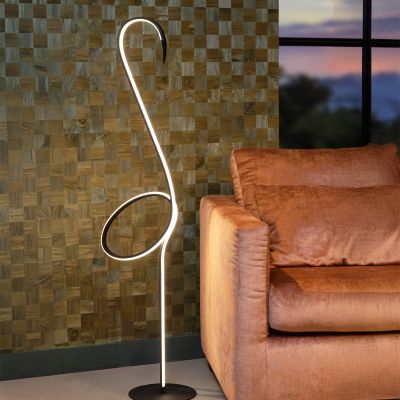 Candeeiro de pé moderno preto, Flamingo, 14W, LED RGB, com comando à distância