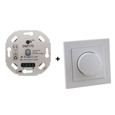 Dimmer LED, 0,5 - 200W, com moldura de cobertura branca e placa central.