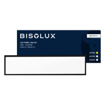 Painel LED preto 120x30 cm - 100 lm/W - UGR<19 - Branco ajustável - Retroiluminado