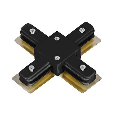 Conector em forma de X para iluminação de trilho monofásica, preto