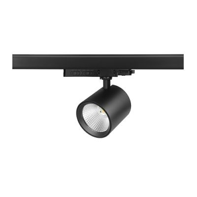 Refletor trifásico preto para trilho, em alumínio, Jeska, 10W/20W/30W, com interruptor branco.