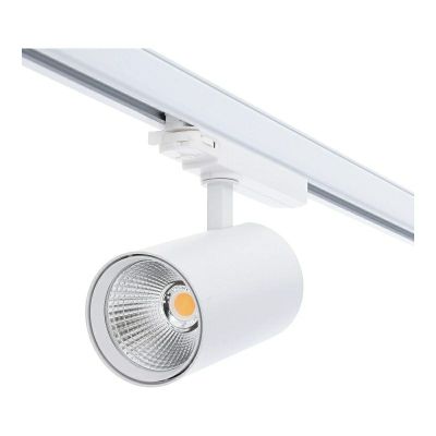 Refletor trifásico branco para trilho, em alumínio, Rozina, 10W/20W/30W, com interruptor LED branco.