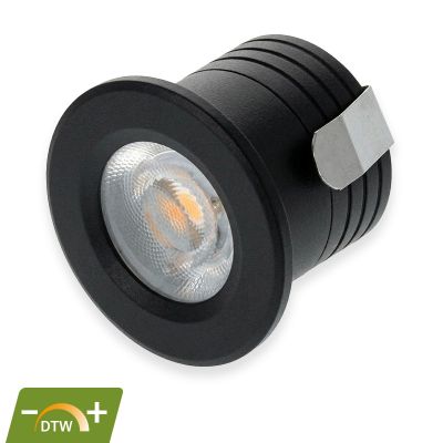 Mini foco embutido preto em alumínio, Philomena, 2W, LED com intensidade ajustável de quente a baixa, IP44