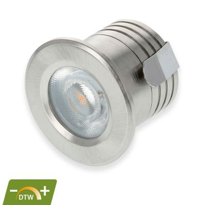 Mini foco embutido em alumínio prateado, Philomena, 2W, LED com intensidade ajustável de quente a baixa, IP44