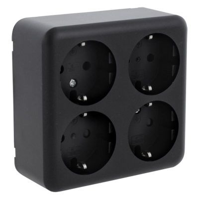 Tomada de superfície Q-Link, 4 vias, com aterramento Schuko, preta