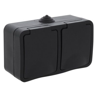 Tomada dupla Q-Link, de sobrepor, SCHUKO, resistente a respingos, horizontal