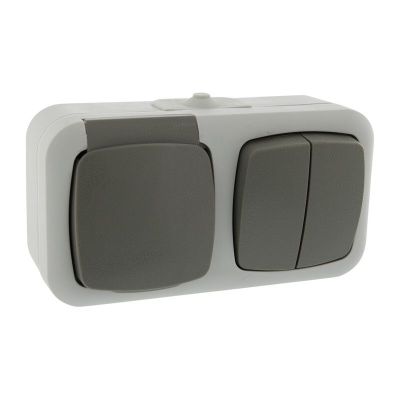 Tomada e interruptor combinados Q-Link, série à prova de respingos. Aterramento de proteção.
