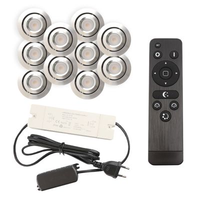 Foco de encastrar de veranda de alumínio cromo, Rona, 3W, LED 2700K, IP44, com comando à distância