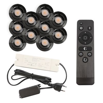 Foco de encastrar de veranda de alumínio preto, Rona, 3W, LED 2700K, IP44, com comando à distância