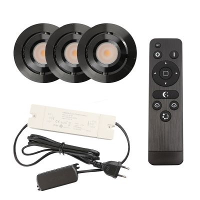Foco de encastrar de veranda de alumínio preto, Rona, 3W, LED 2700K, IP44, com comando à distância