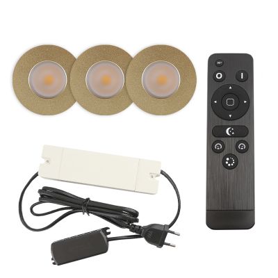 Foco de encastrar de veranda de alumínio latão, Dico, 3W, LED 2700K, IP65, com comando à distância
