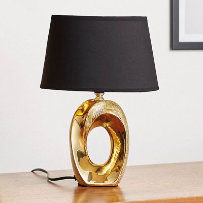 Candeeiro de mesa de cerâmica dourado, Moldrup, com interruptor