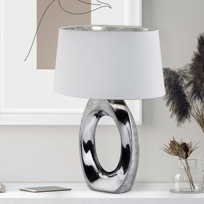 Candeeiro de mesa de cerâmica prateado, Moldrup, com interruptor