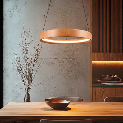 Candeeiro suspenso moderno madeira, Nassima, 28W, LED 3000K, regulável em 3 níveis
