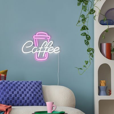 Aplique de parede de plástico transparente, Coffee, 5W, LED rosa, com interruptor