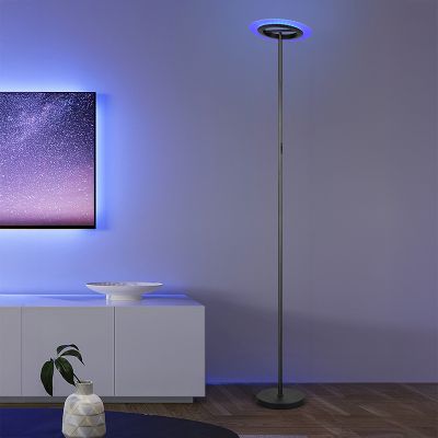 Candeeiro de pé moderno preto, Sanjeev, 16,5W, LED RGBW, com comando à distância
