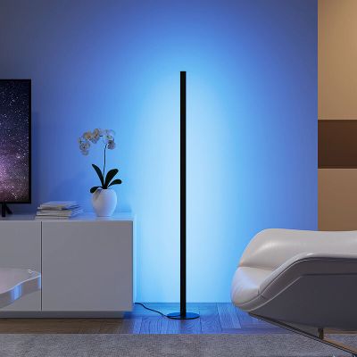 Candeeiro de pé moderno preto, Giliam, 11W, LED RGB, com comando à distância