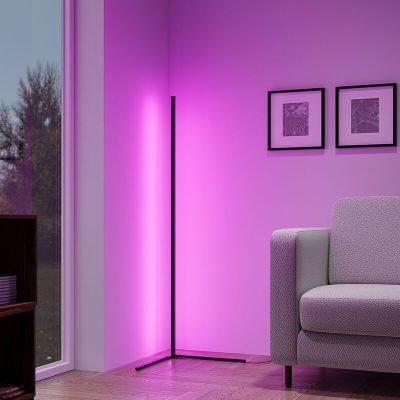 Candeeiro de pé moderno preto, Erdal, 10W, LED RGB, com comando à distância