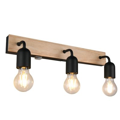 Candeeiro de parede para casa de banho rústico preto, Ahsen, IP44, com interruptor