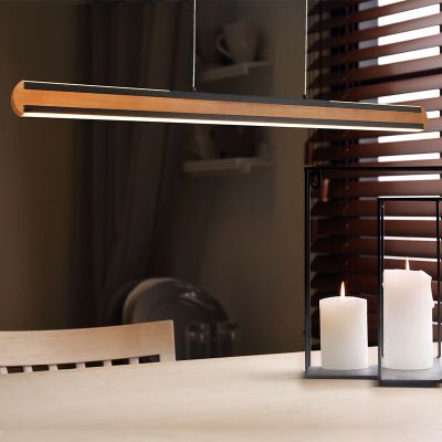 Candeeiro suspenso moderno madeira, Cengiz, 40W, LED ajustável de branco quente a branco frio, com interruptor