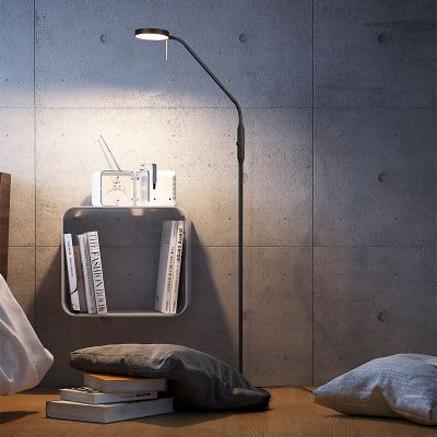 Candeeiro de leitura de pé moderno preto, Bilge, 12W, LED com tonalidade de luz ajustável, com dimmer tátil