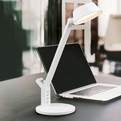 Candeeiro de secretaria moderno branco, Lindi, 5W, LED ajustável de branco quente a branco frio, com dimmer tátil