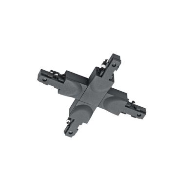 Conector cruzado preto para iluminação de trilho bifásica.