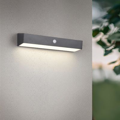 Candeeiro de parede exterior solar moderno preto, Ravindra, 6W, LED 4000K, IP44