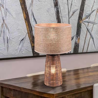 Candeeiro de mesa de rattan castanho, Fadila, com interruptor
