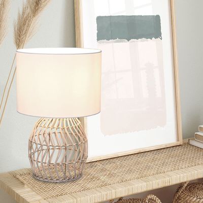 Candeeiro de mesa de rattan branco, Symon, com interruptor
