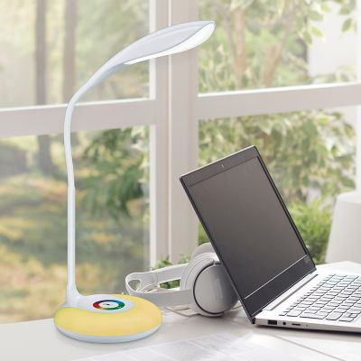 Candeeiro de secretaria moderno branco, Zetan, 3W, LED RGBW, com dimmer tátil
