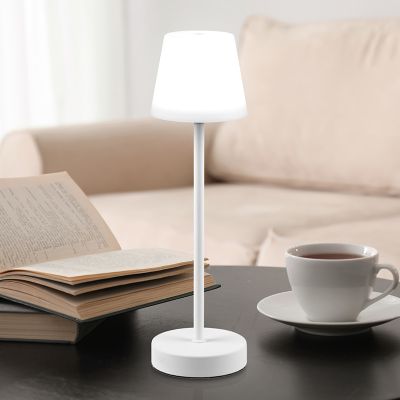 Candeeiro de mesa recarregável de plástico branco, Suman, 2W, LED ajustável de branco quente a branco frio, IP44, com dimmer tátil