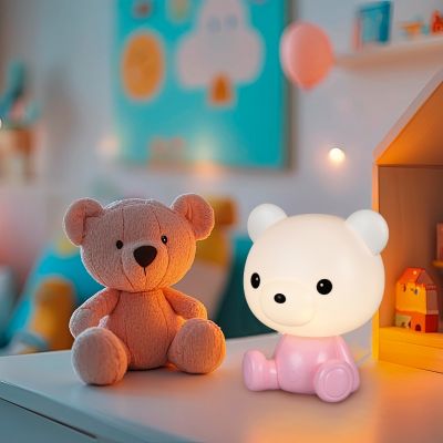 Candeeiro de mesa quarto infantil de plástico rosa, Lumibear, 0,3W, LED RGB, com interruptor