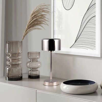 Candeeiro de mesa recarregável moderno cromo, Dustin, 1W, LED 3000K, com dimmer tátil