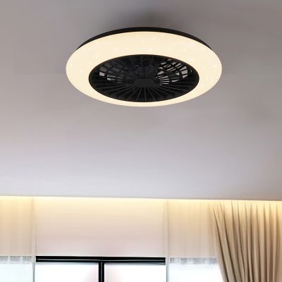 Ventilador de teto preto moderno, Damyan, 30W, LED branco ajustável de quente a frio, com controle remoto.
