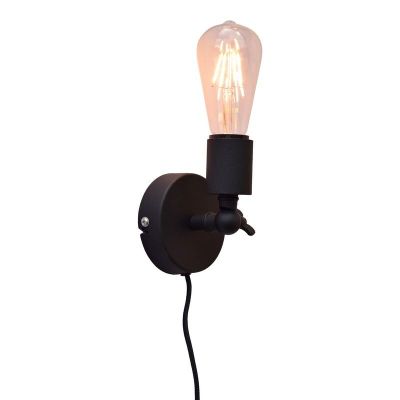 Aplique de parede preto industrial, Bolb, com interruptor