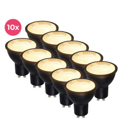 Pacote com 10 spots LED GU10 pretos Antonie, 3 watts, 2700K (branco quente)