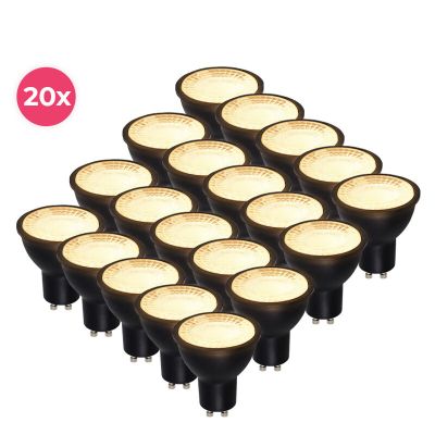 Pacote com 20 spots LED GU10 pretos dimerizáveis ​​Antonie, 5 watts, 2700K (branco quente)