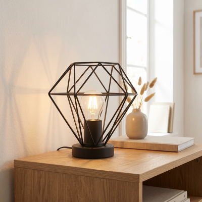 Candeeiro de mesa preto industrial, Jochem, com interruptor